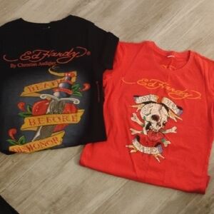 Ed Hardy 💀 Tees - Black and Red with Graphic Designs